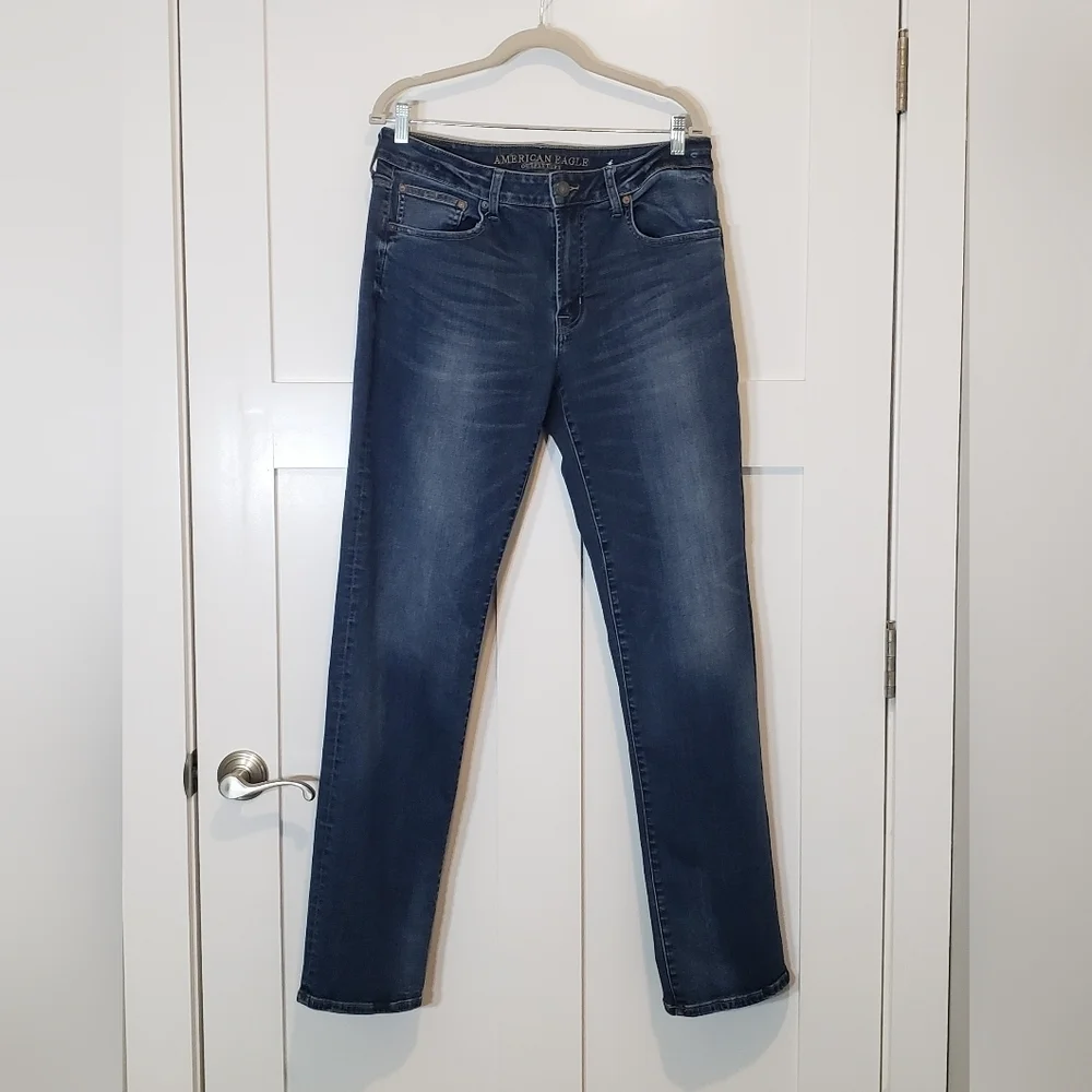 AEO Extreme Flex Original Straight Jeans Real Size 34X33 Whiskering Fadi…